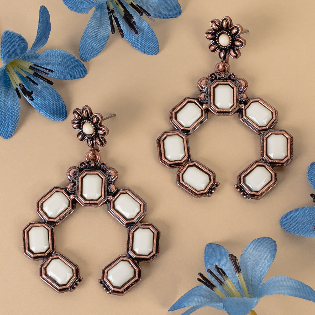 93400 - Squash Blossom Earrings - Ivory & Copper