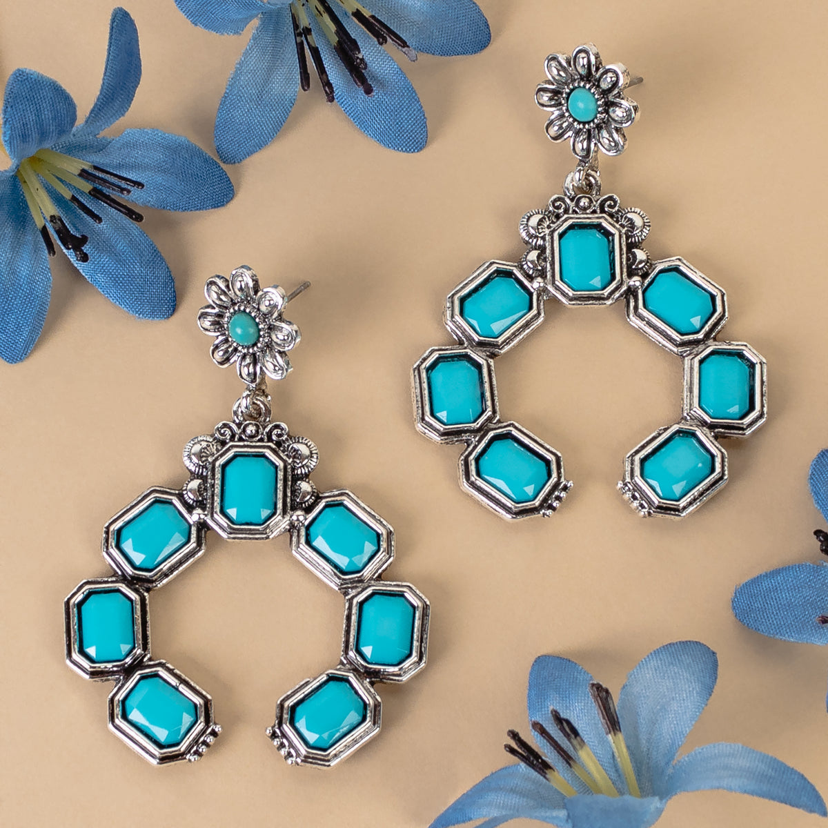 93400 - Squash Blossom Earrings - Turquoise & Silver