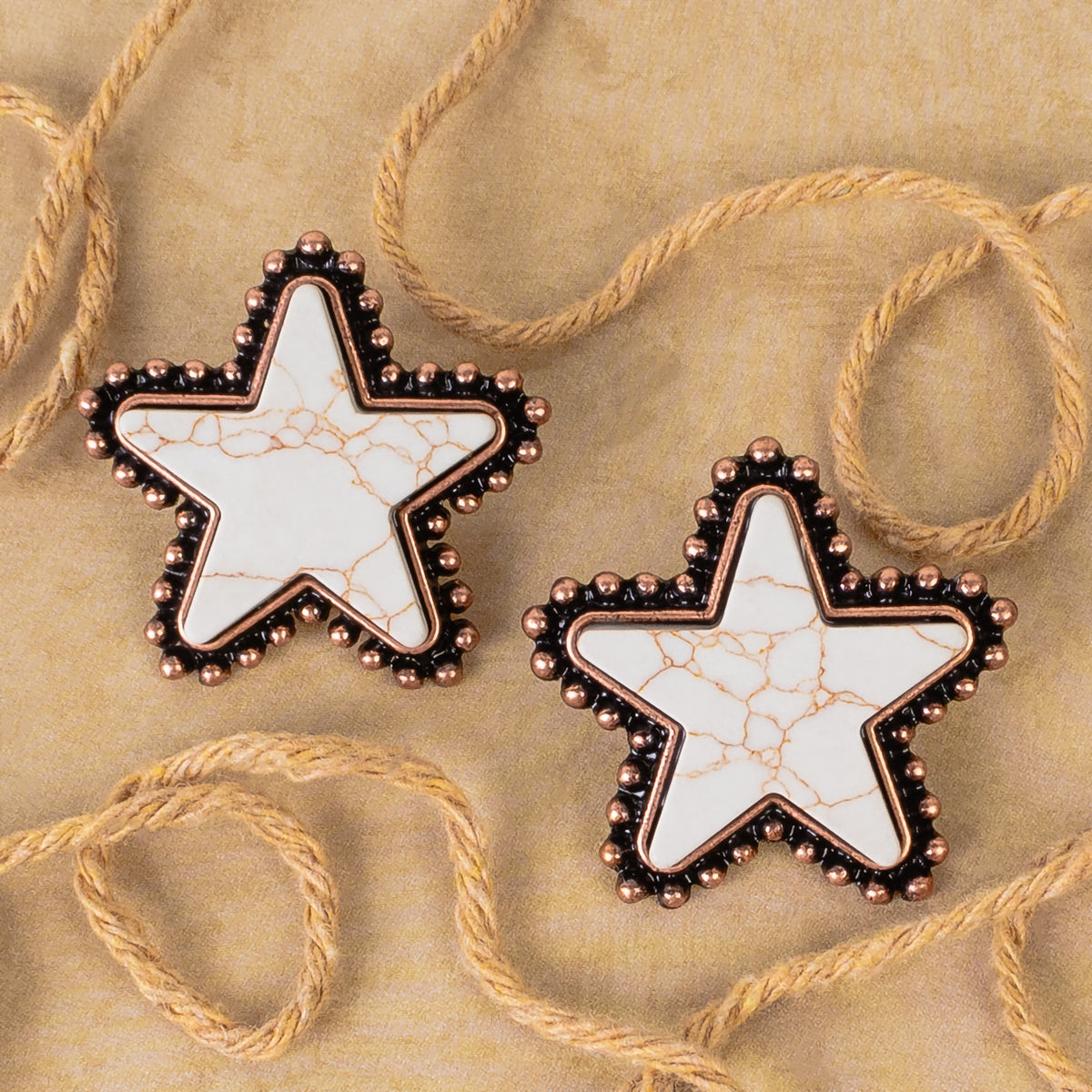 93401 - Squash Blossom Star Earrings - Ivory & Copper