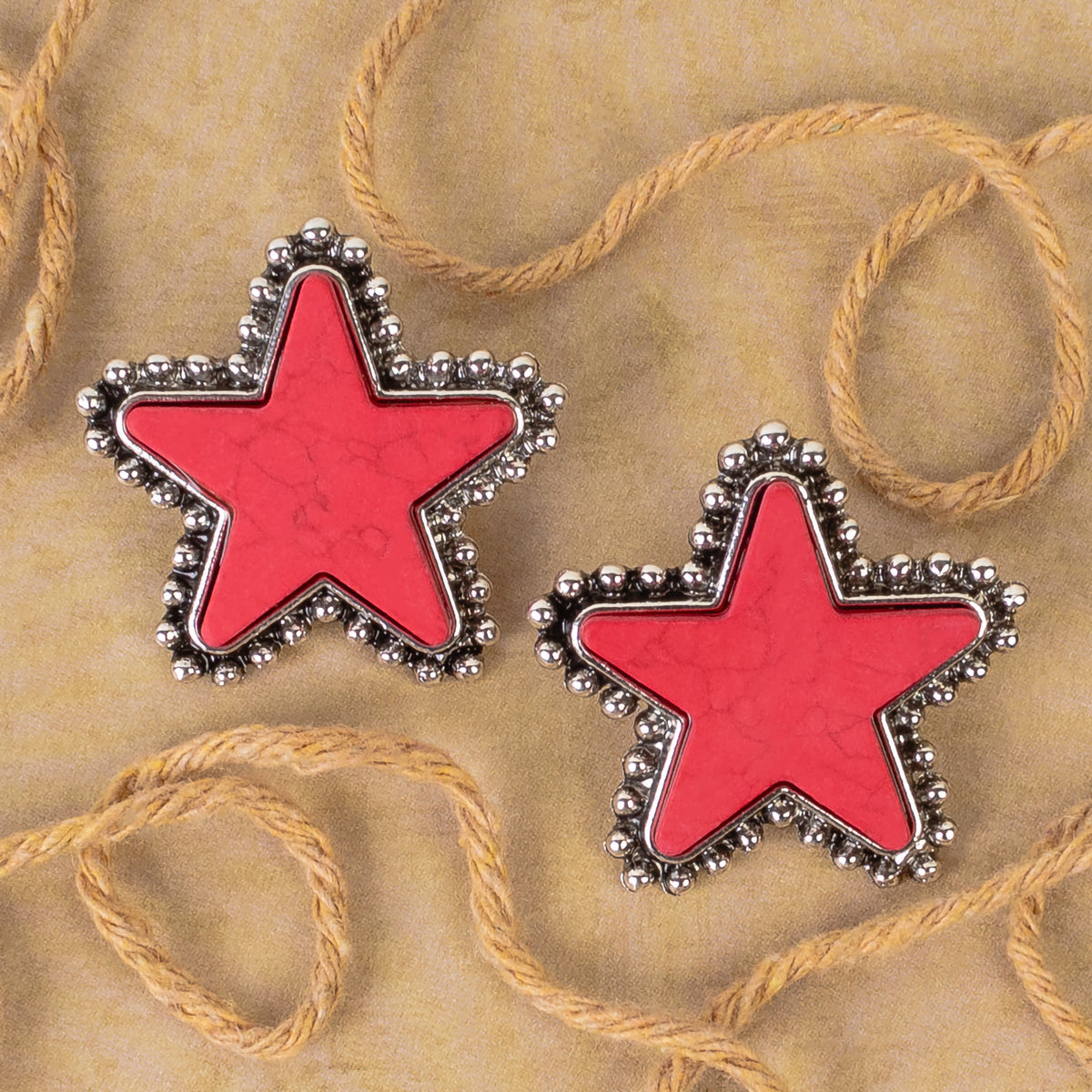 93401 - Squash Blossom Star Earrings - Red & Silver