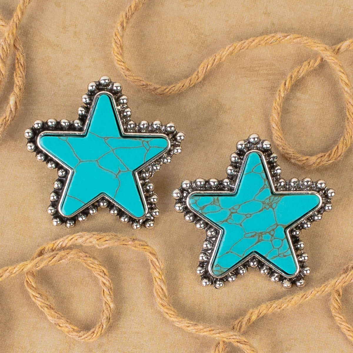 93401 - Squash Blossom Star Earrings - Turquoise & Silver