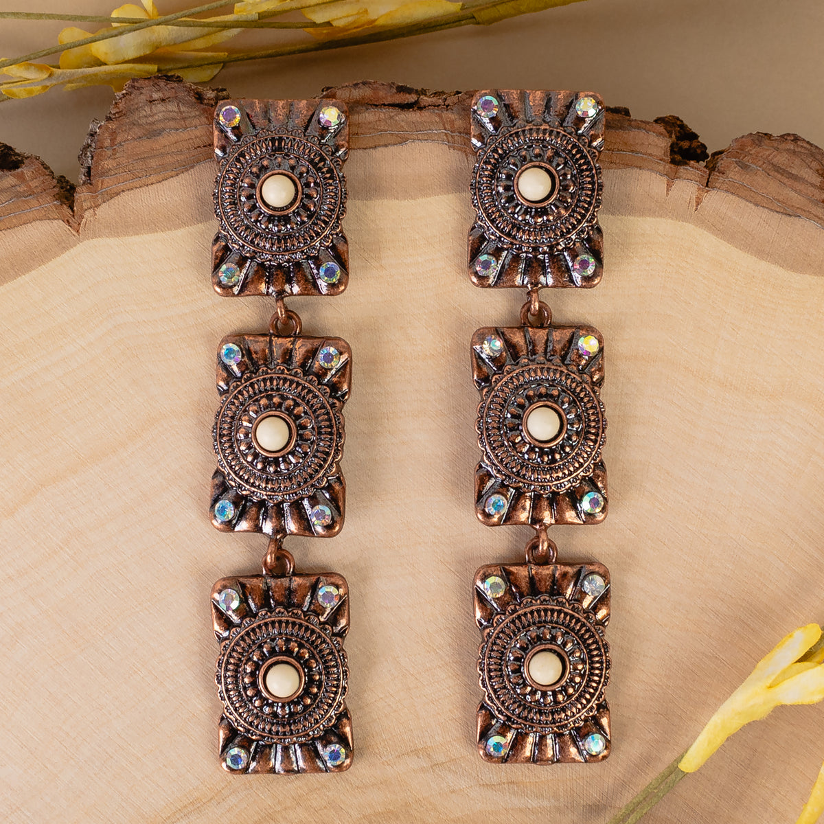 93403 - Squash Blossom Earrings - Ivory & Copper