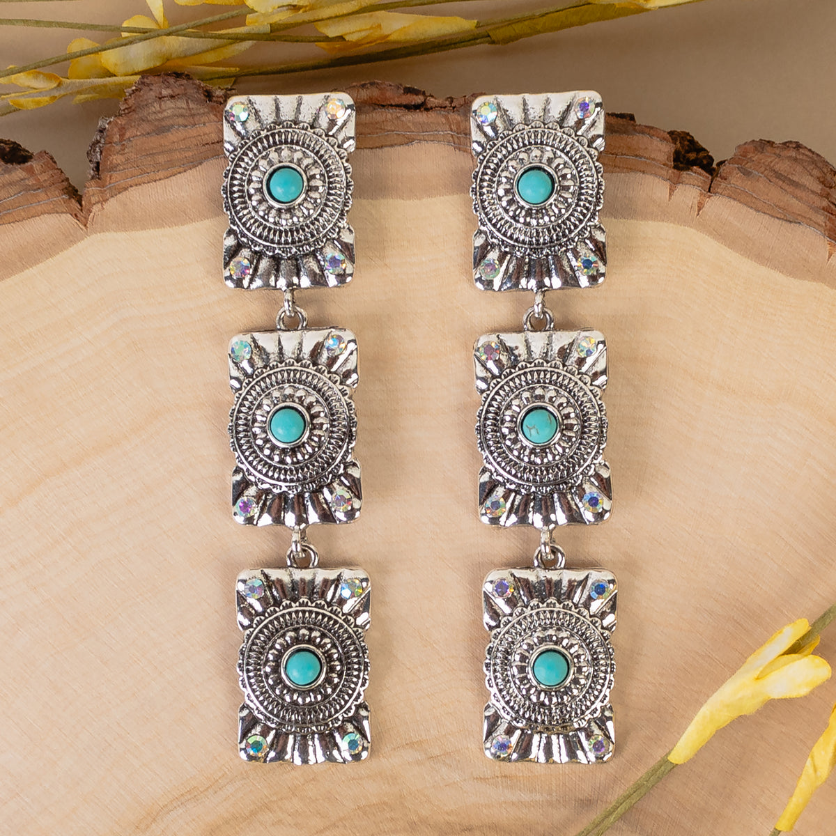 93403 - Squash Blossom Earrings - Turquoise & Silver