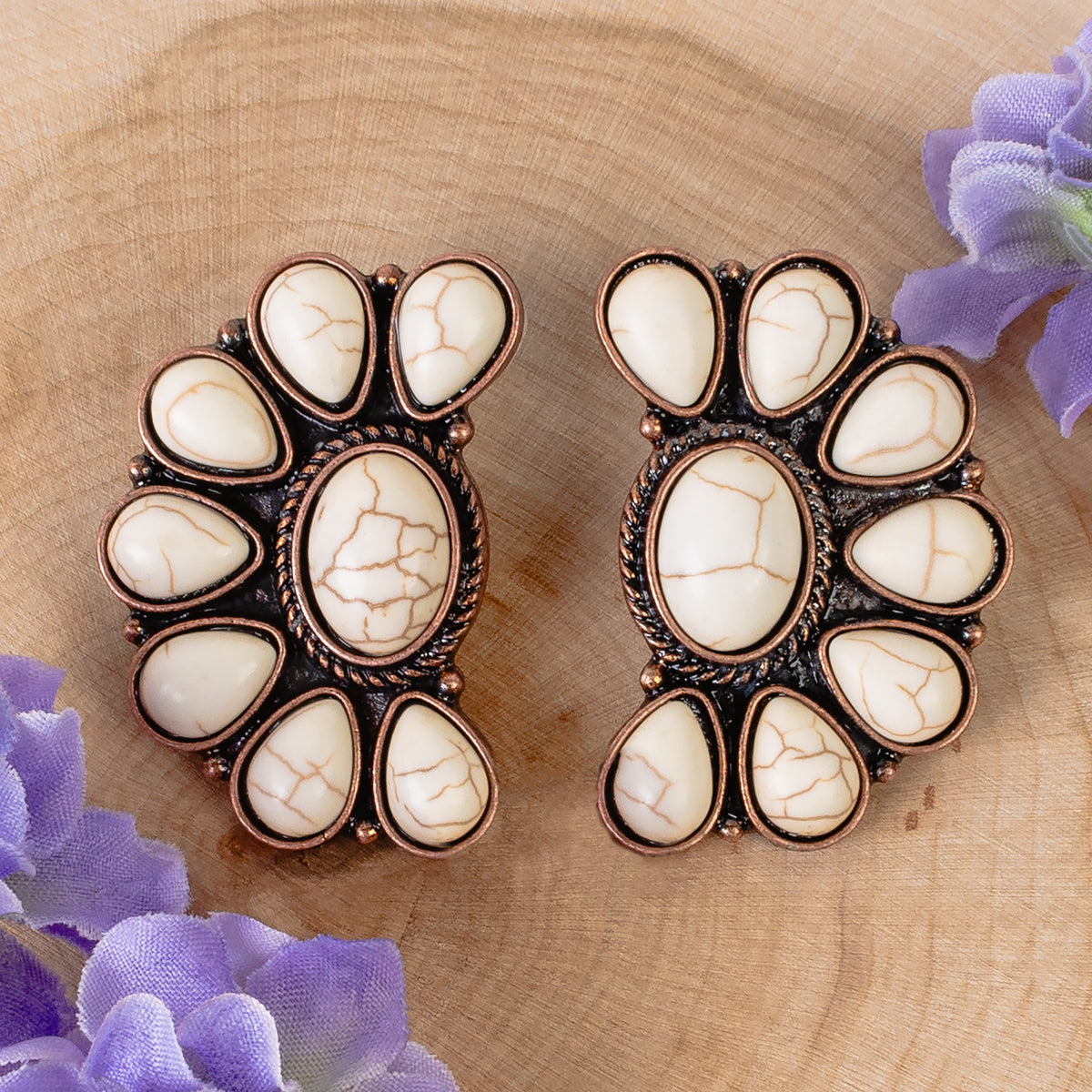 93409 - Squash Blossom Earrings - Ivory & Copper