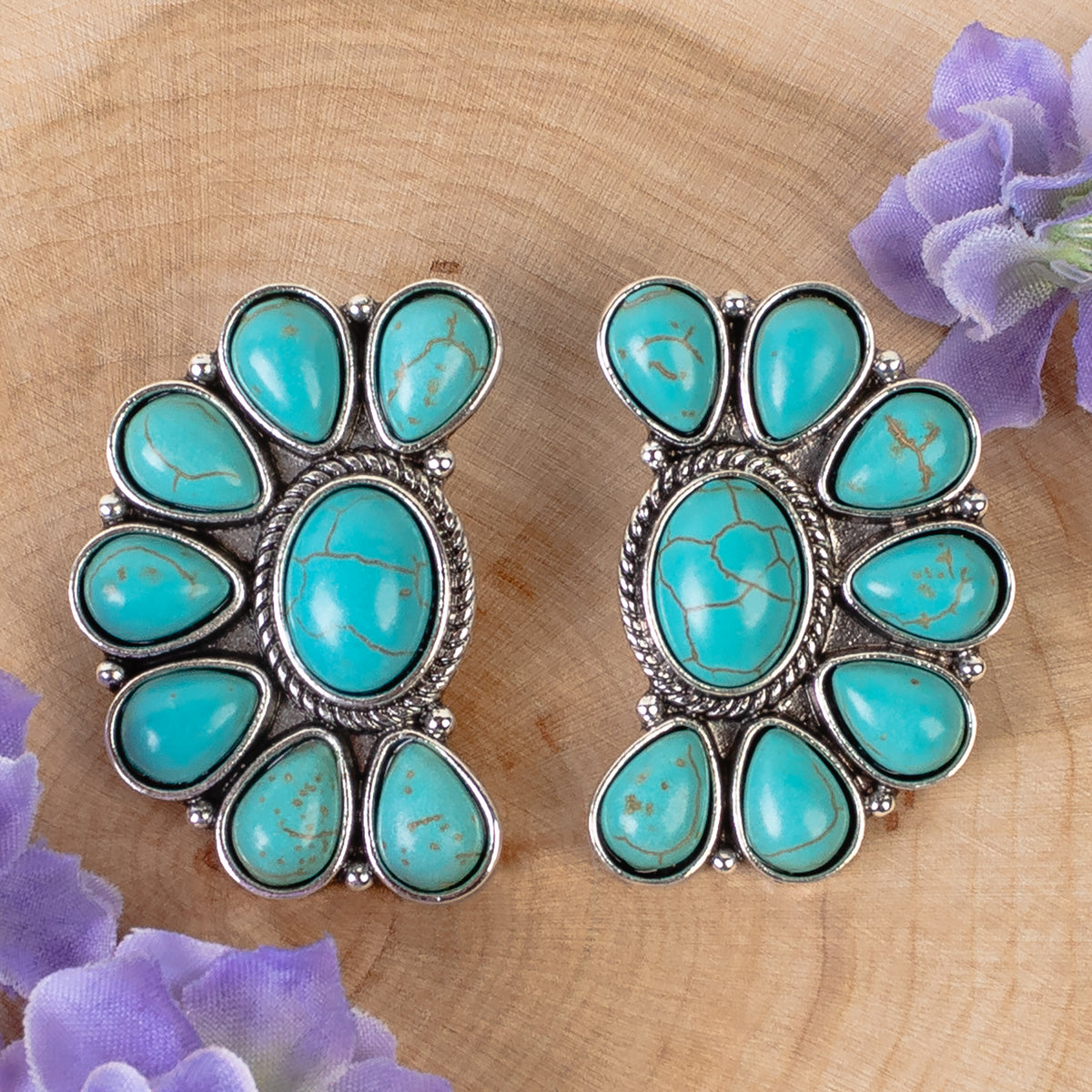 93409 - Squash Blossom Earrings - Turquoise & Silver