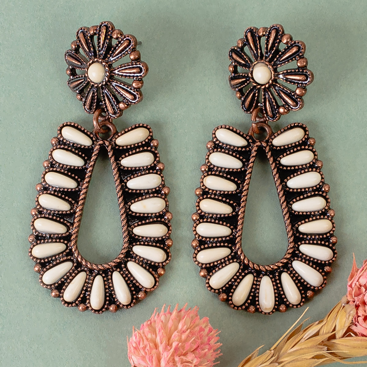 93411 - Squash Blossom Earrings - Ivory & Copper