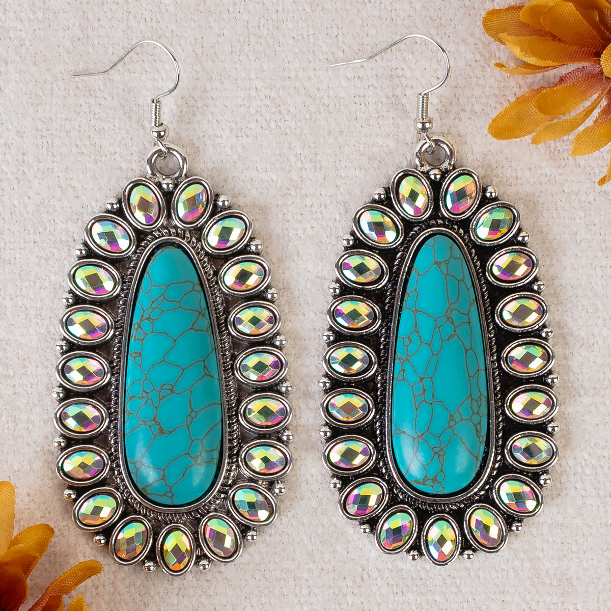 93415 - Squash Blossom Earrings - Turquoise & Silver