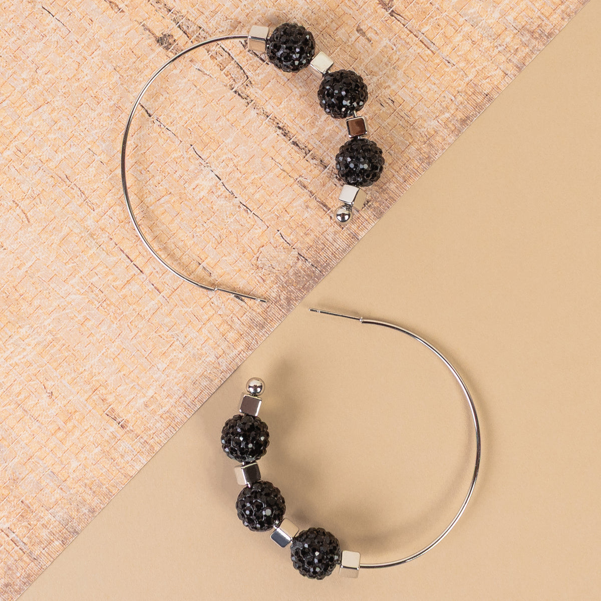 93435 - Crystal Hoop Earrings - Black