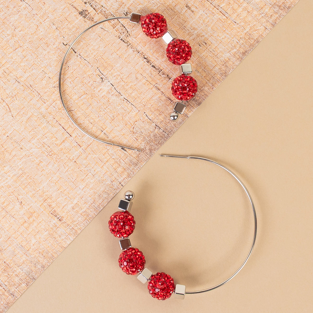 93435 - Crystal Hoop Earrings - Red