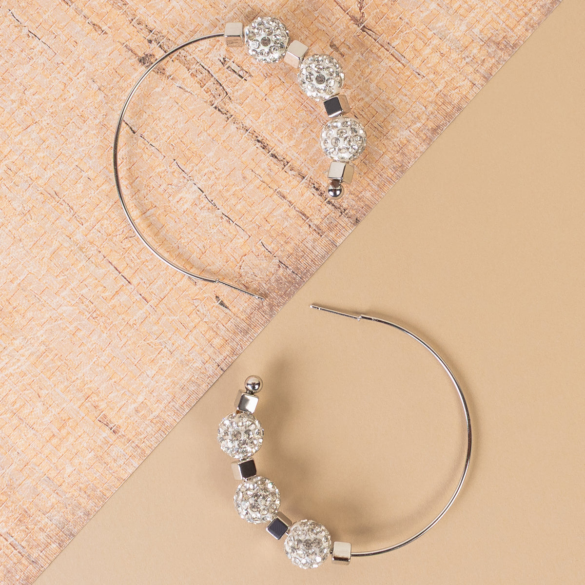 93435 - Crystal Hoop Earrings - White