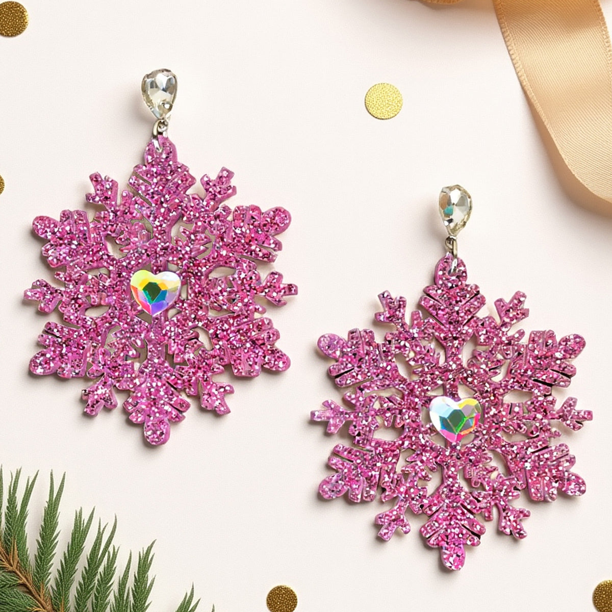 93494 - Snowflake Earrings - Fuchsia