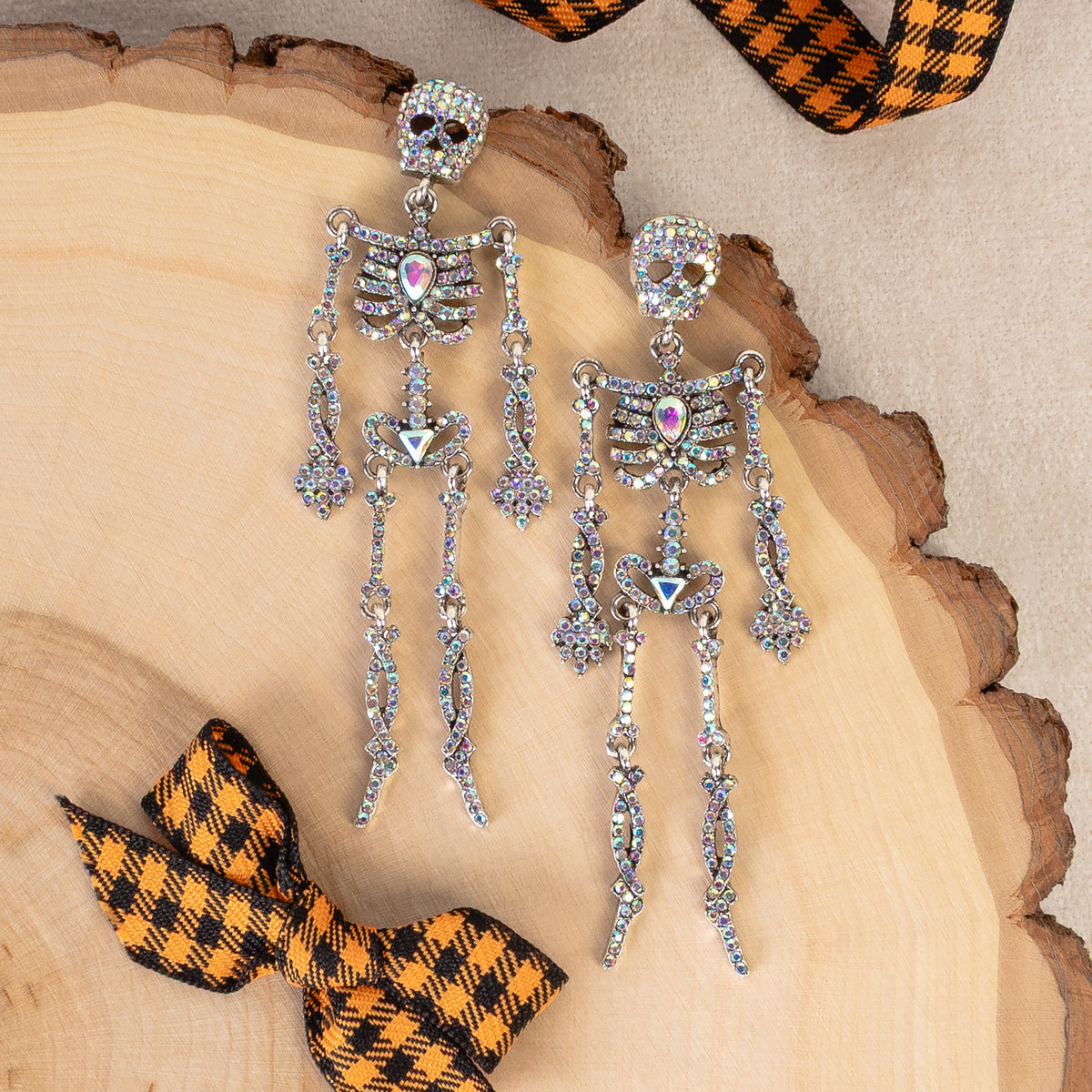 93507 - Crystal Skeleton Earrings - AB