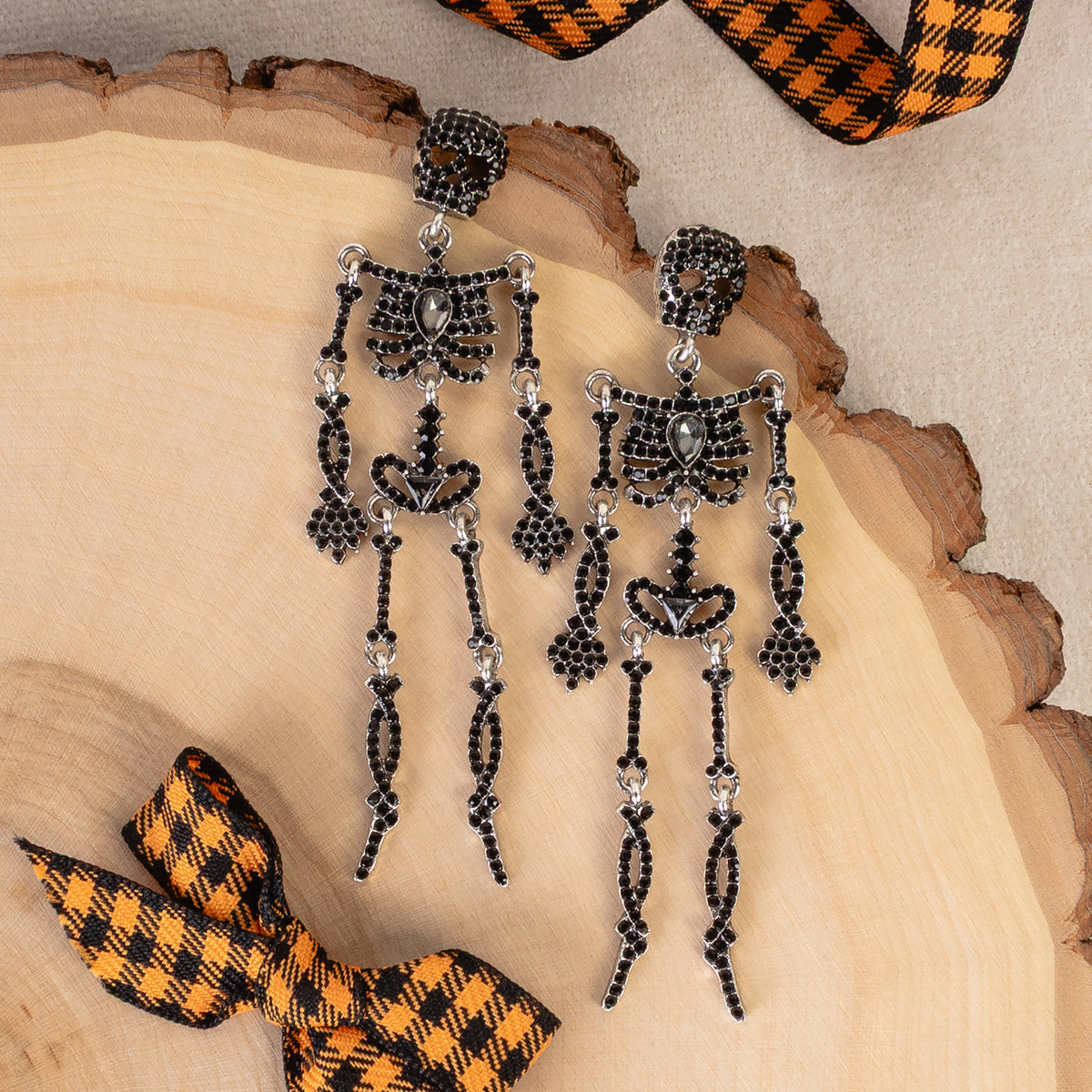 93507 - Crystal Skeleton Earrings - Black