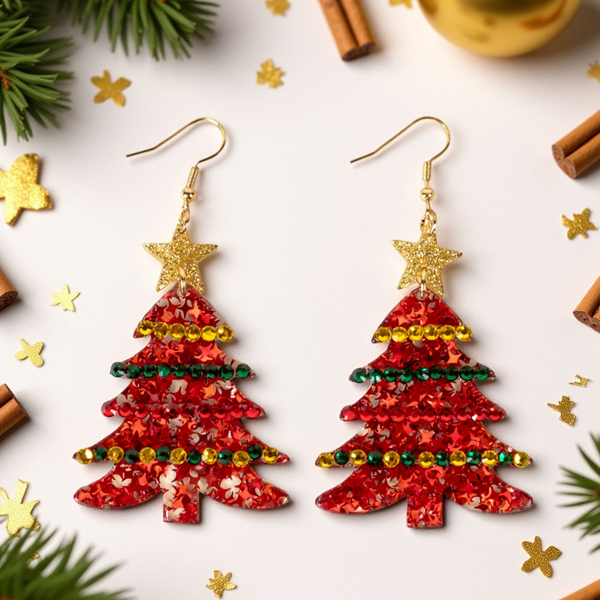 93509 - Christmas Tree Earrings - Red