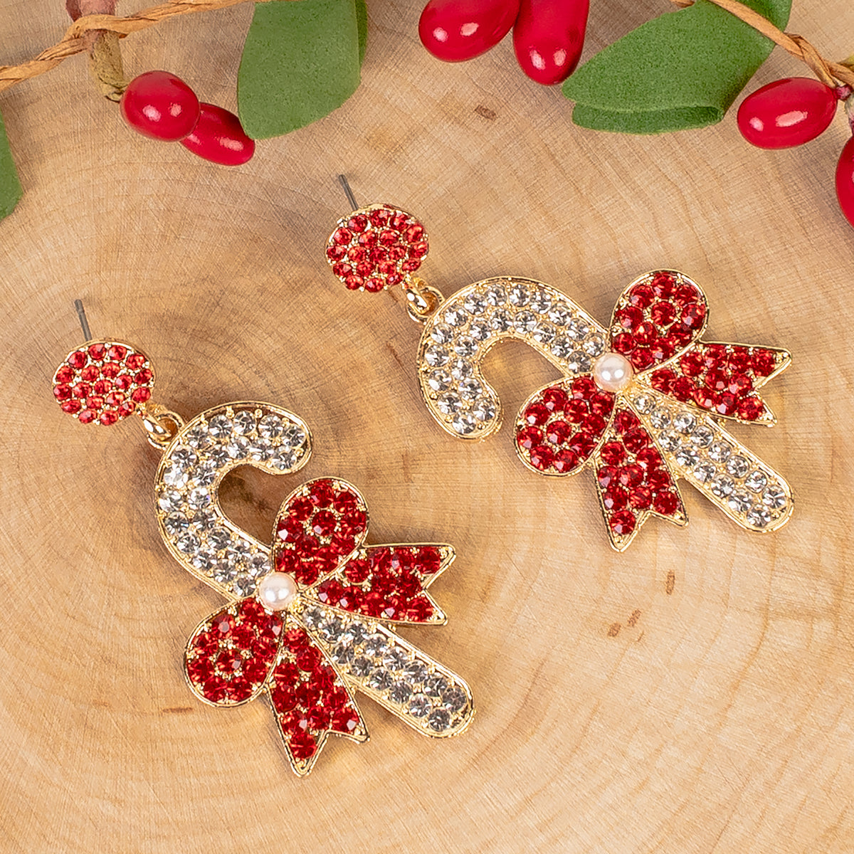 93521 - Candy Cane Earrings - Red