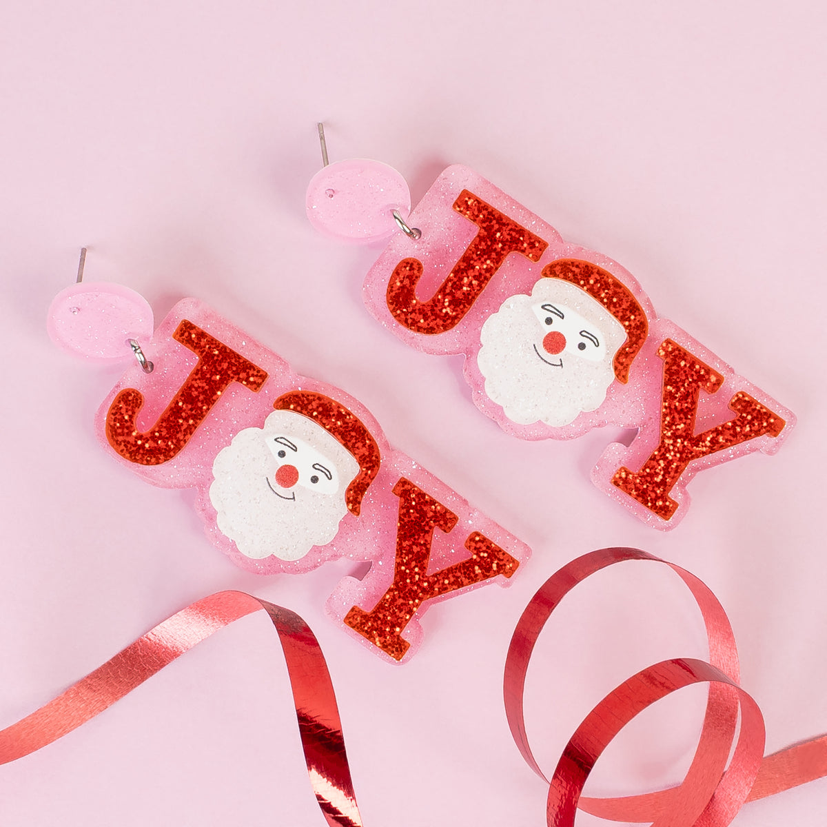 93524 - "JOY" Christmas Earrings - Pink