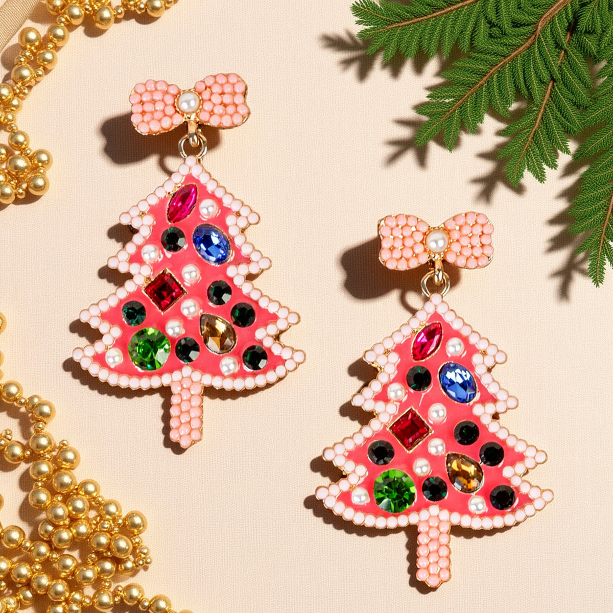 93534 - Christmas Tree Earrings - Pink
