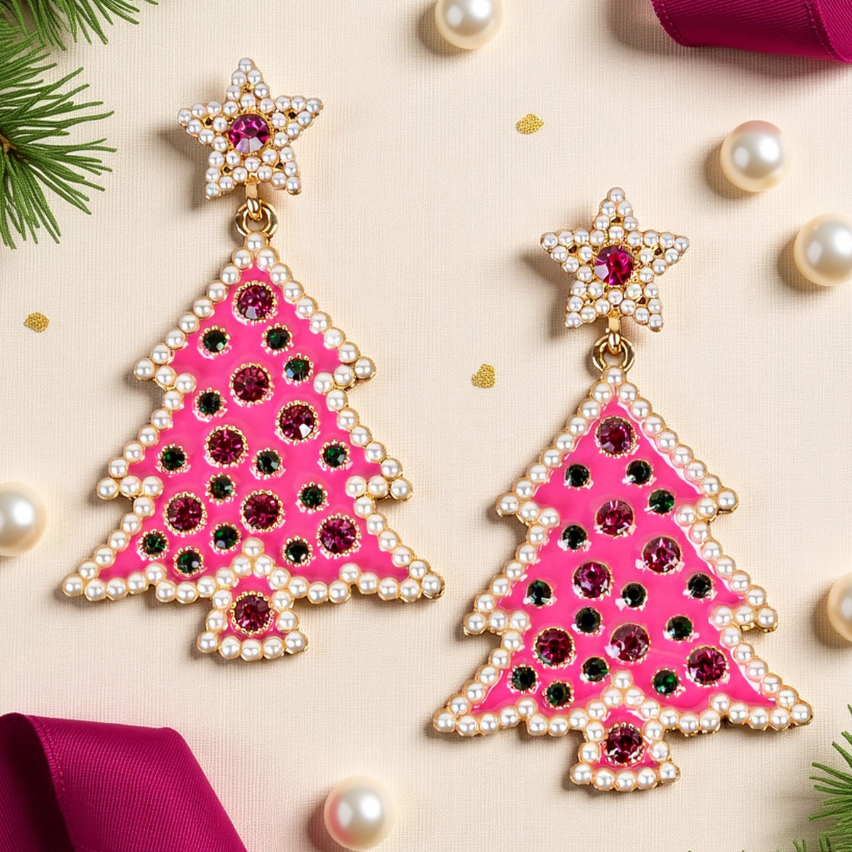 93545 - Christmas Tree Earrings - Fuchsia
