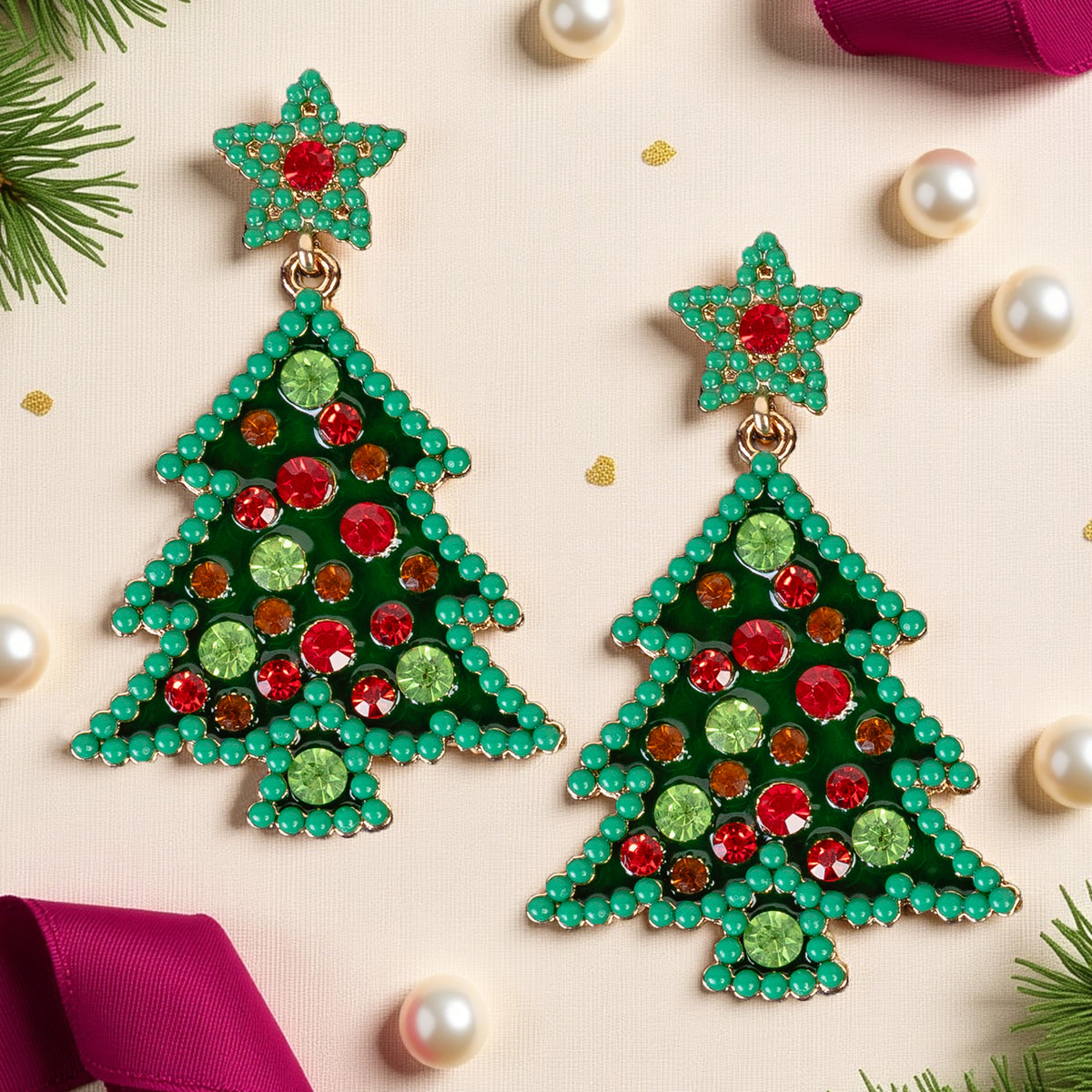 93545 - Christmas Tree Earrings - Green