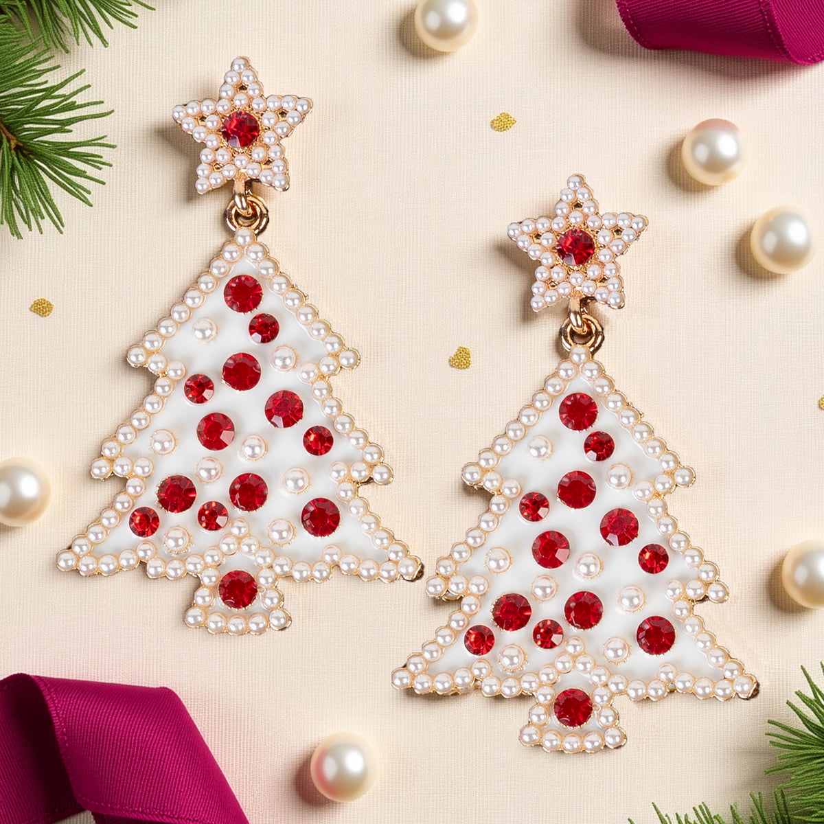 93545 - Christmas Tree Earrings - White