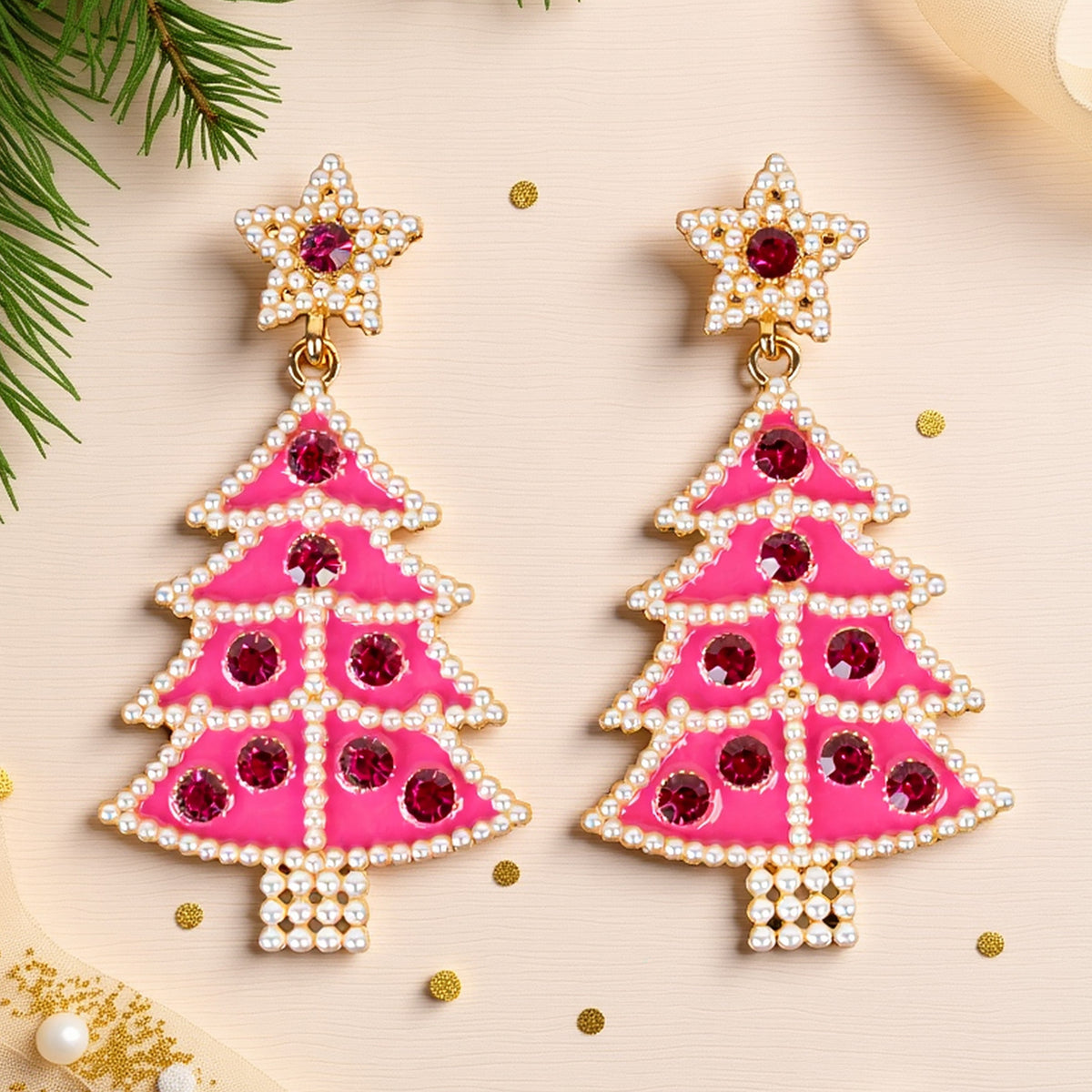 93549 - Christmas Tree Earrings - Fuchsia