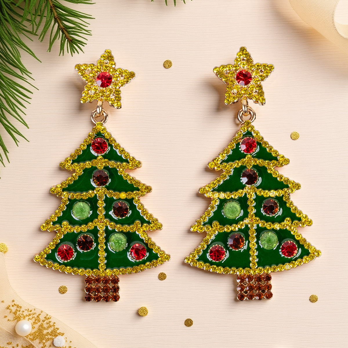 93549 - Christmas Tree Earrings - Green