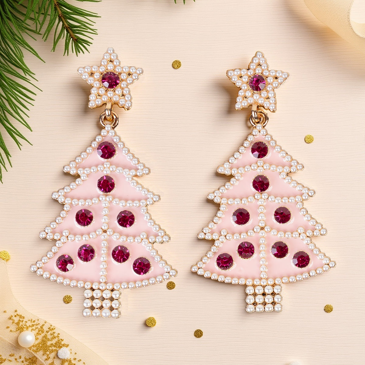 93549 - Christmas Tree Earrings - Pink