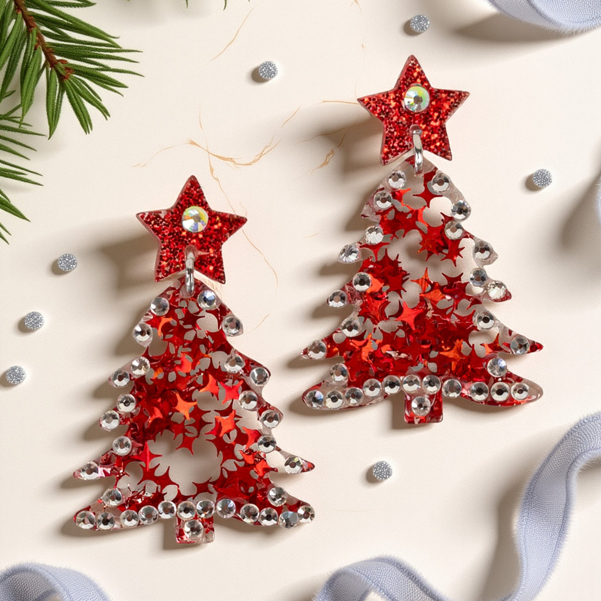 93551 - Christmas Tree Earrings - Red