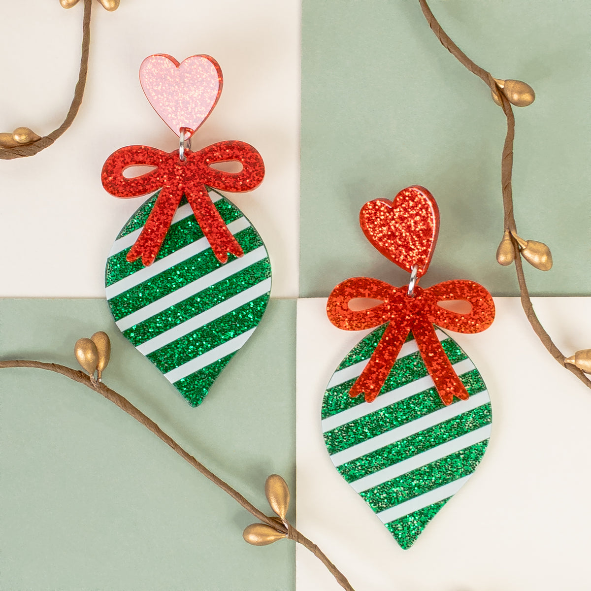 93556 - Christmas Ornament Earrings - Green