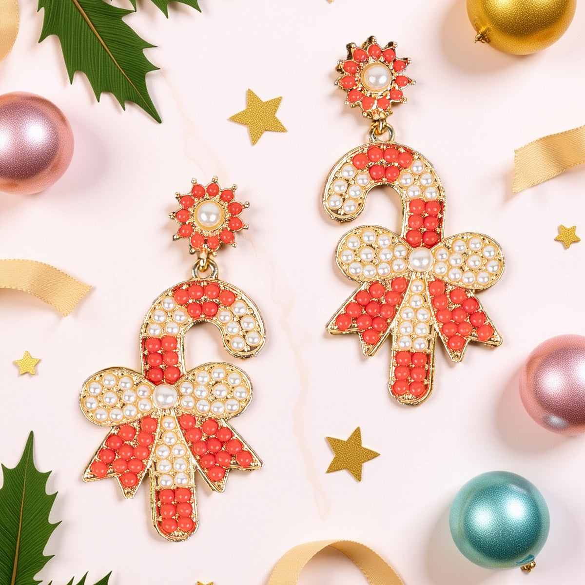 93572 - Candy Cane Earrings - Red & White