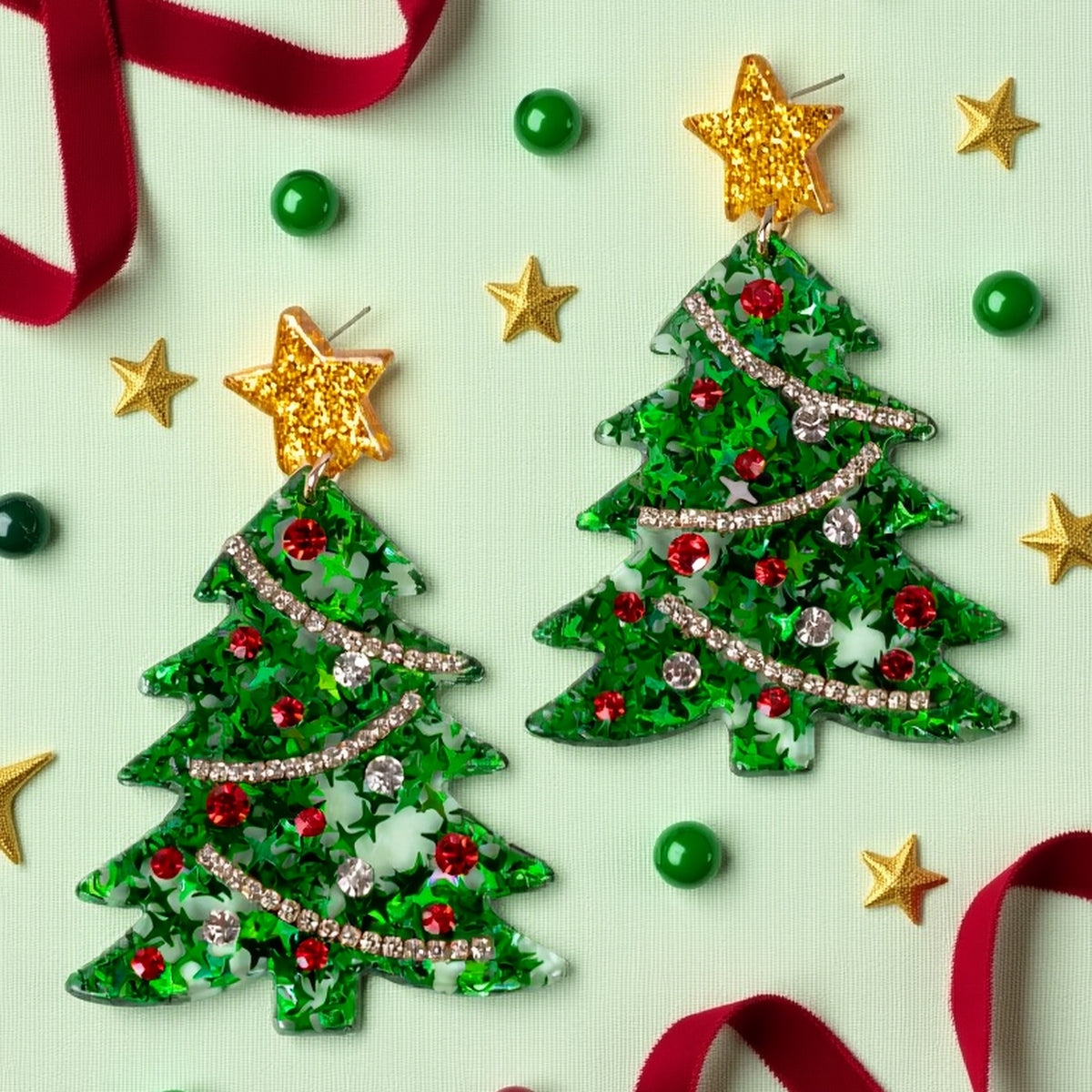 93591 - Christmas Tree Earrings - Green