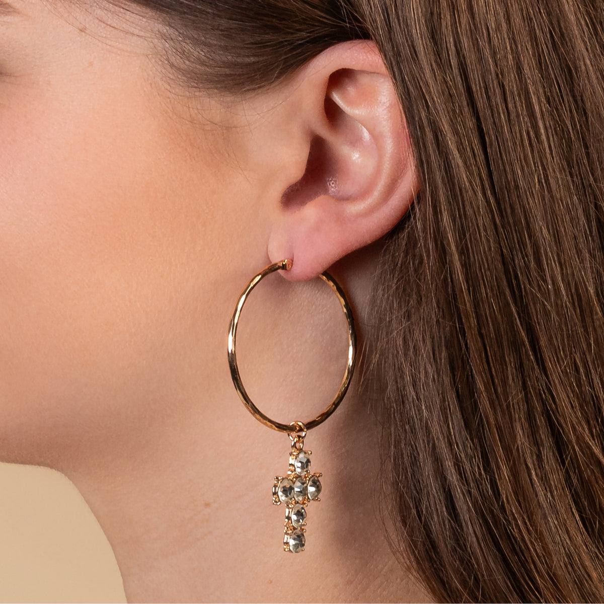 ALEXA - Cross Hoop Earrings - Gold