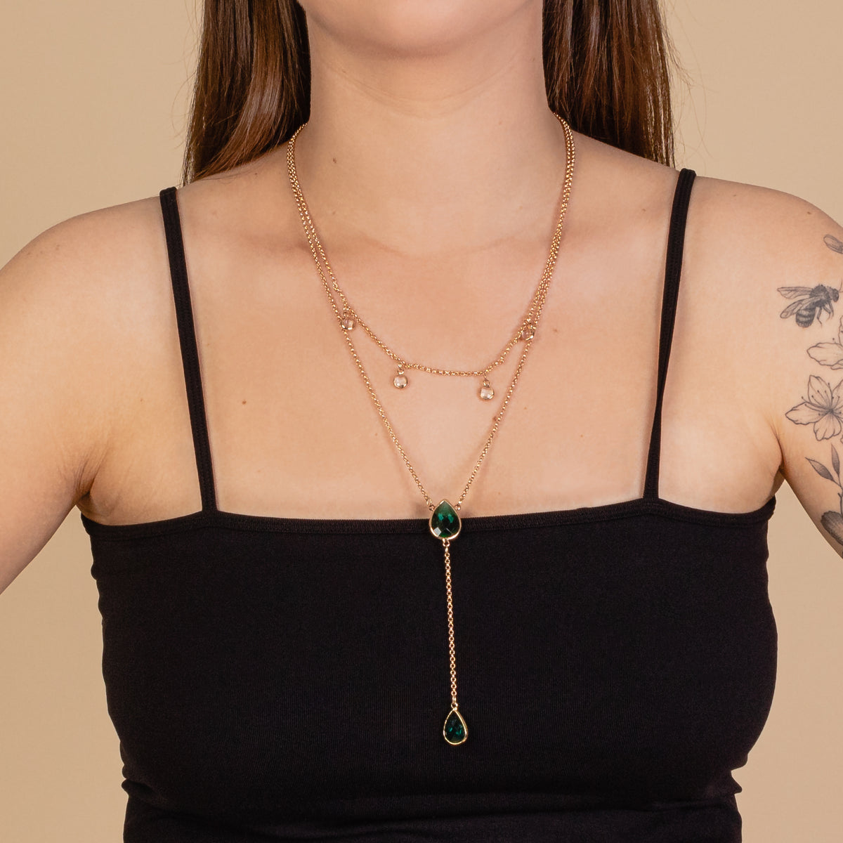 ASHLEY - Dainty Teardrop Pendant Necklace - Green