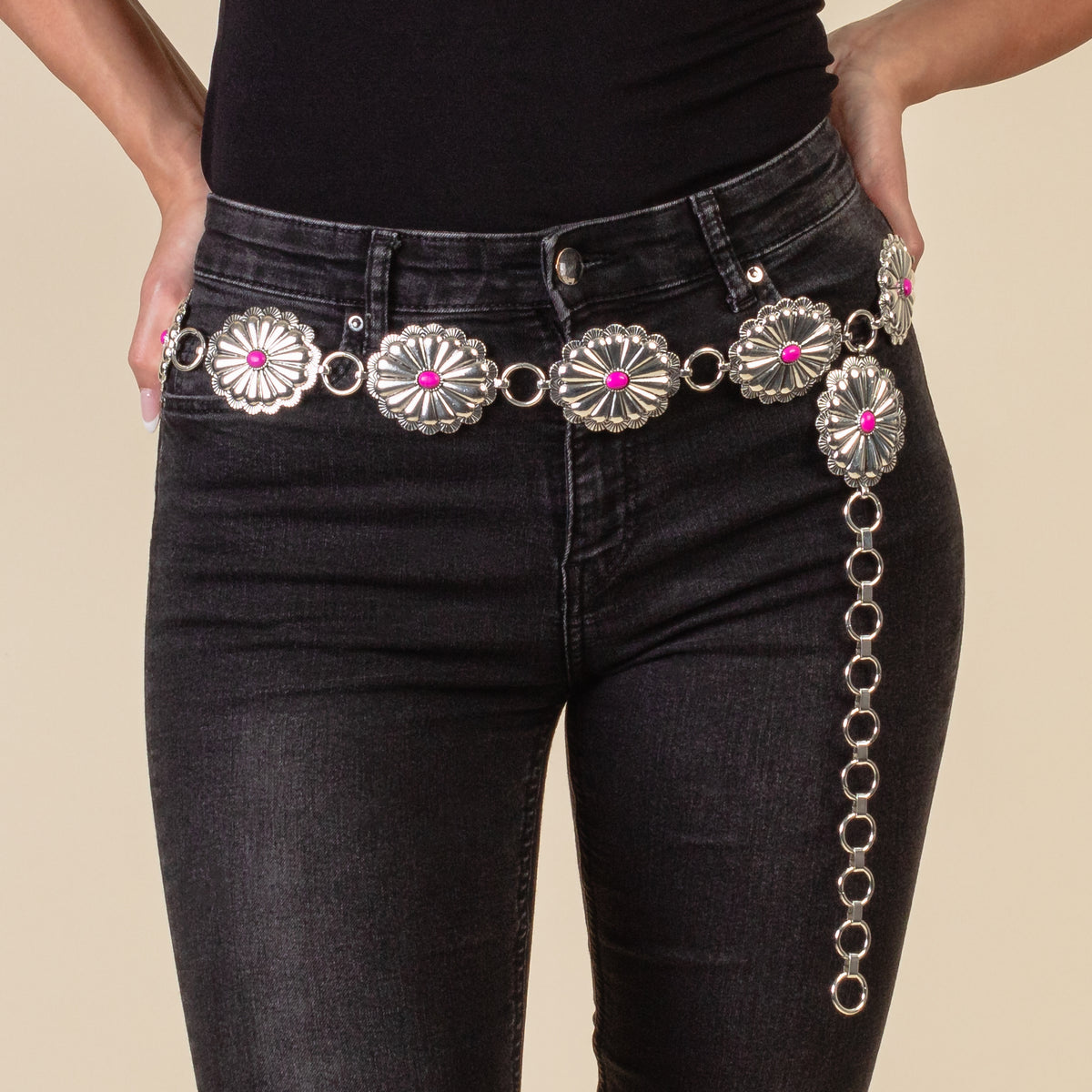 B016 - Western Concho Belt - Fuchsia