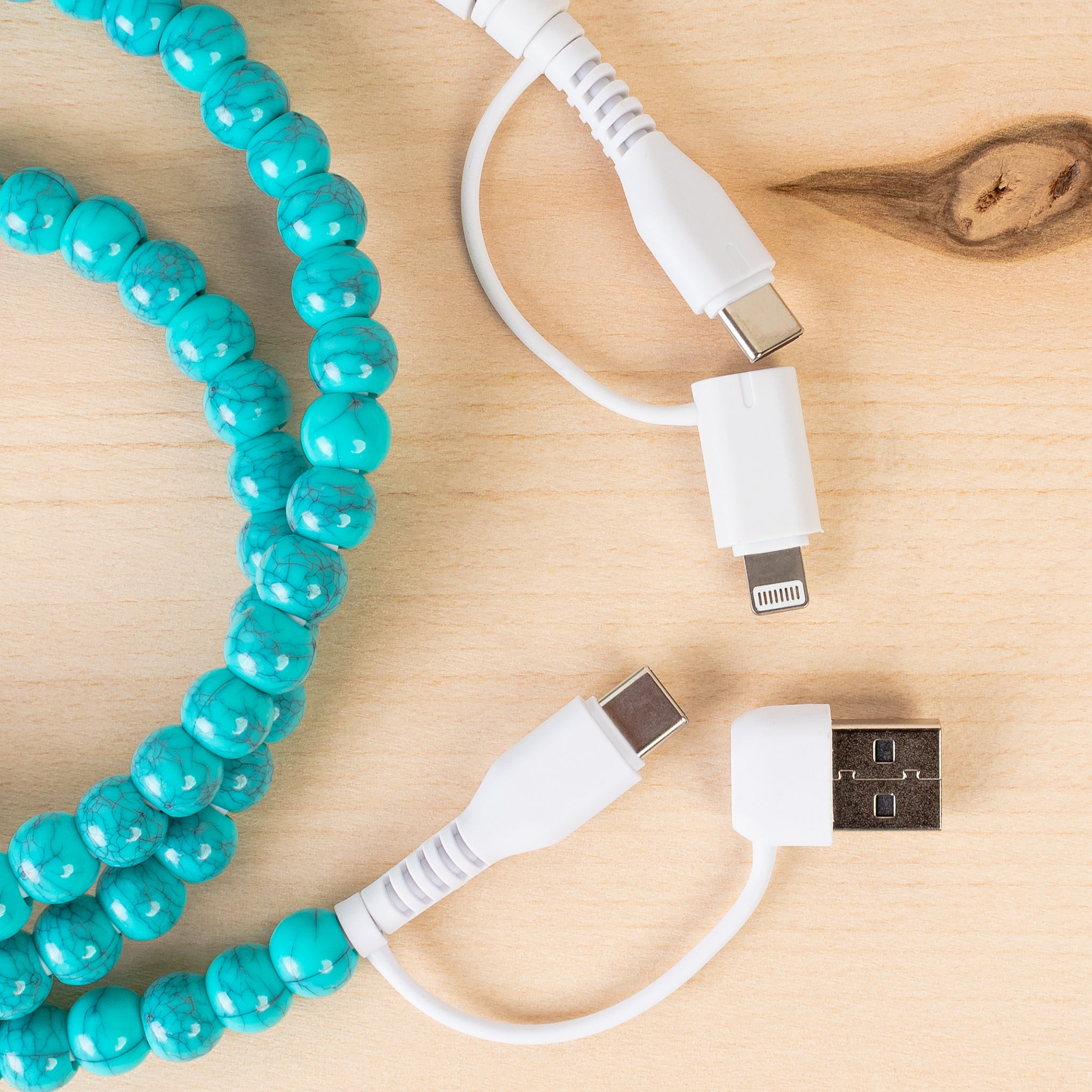 CC02 - 4-in-1 Beaded Charging Cable - Turquoise | Your Fashion