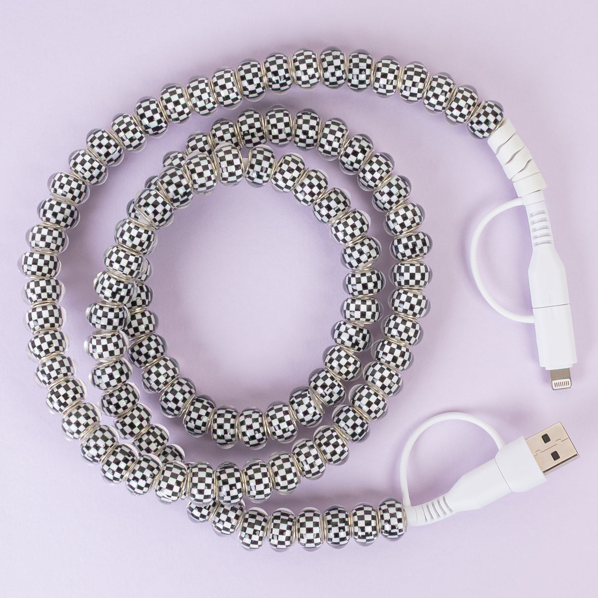 CC08 - 4-in-1 Beaded Charging Cable - Black & White
