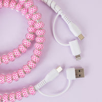 Load image into Gallery viewer, CC09 - 4-in-1 Beaded Charging Cable - Fuchsia &amp; White
