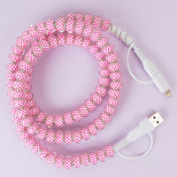 Load image into Gallery viewer, CC09 - 4-in-1 Beaded Charging Cable - Fuchsia &amp; White
