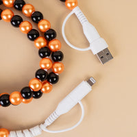 Load image into Gallery viewer, CC10 - 4-in-1 Beaded Charging Cable - Orange &amp; Black

