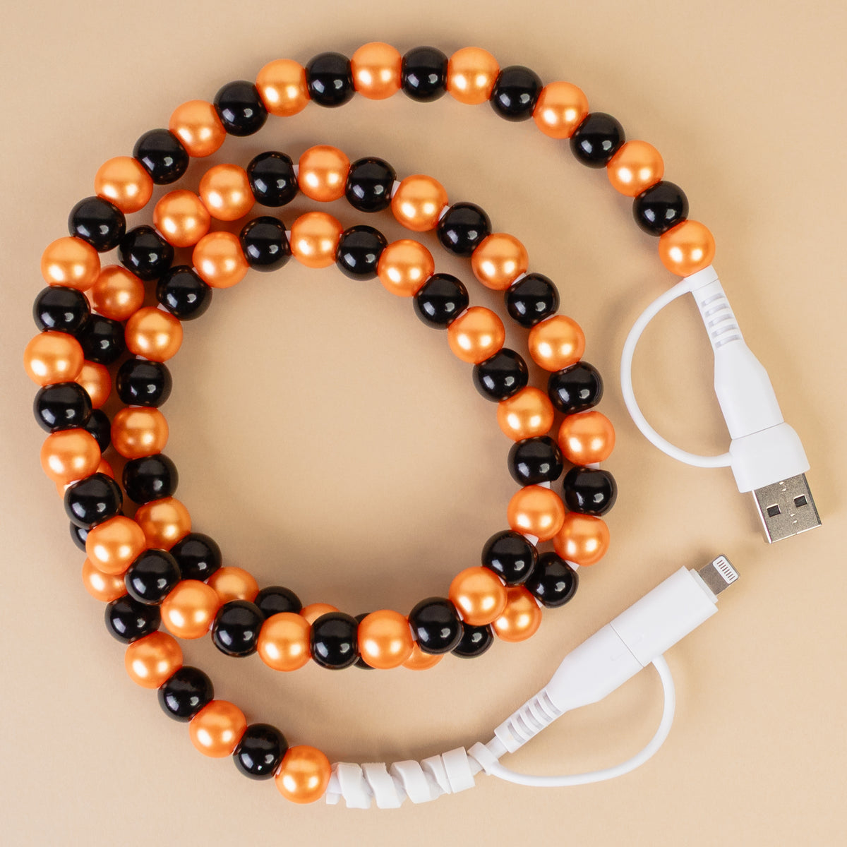 CC10 - 4-in-1 Beaded Charging Cable - Orange & Black