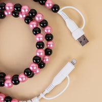Load image into Gallery viewer, CC14 - 4-in-1 Beaded Charging Cable - Black &amp; Pink
