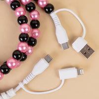 Load image into Gallery viewer, CC14 - 4-in-1 Beaded Charging Cable - Black &amp; Pink
