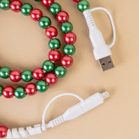 Load image into Gallery viewer, CC15 - 4-in-1 Beaded Charging Cable - Red &amp; Green
