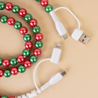 Load image into Gallery viewer, CC15 - 4-in-1 Beaded Charging Cable - Red &amp; Green
