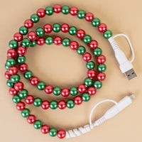 Load image into Gallery viewer, CC15 - 4-in-1 Beaded Charging Cable - Red &amp; Green
