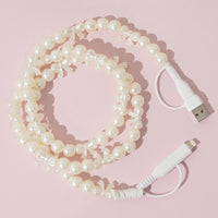 Load image into Gallery viewer, CC16 - 4-in-1 Beaded Charging Cable -  Bow Pearl
