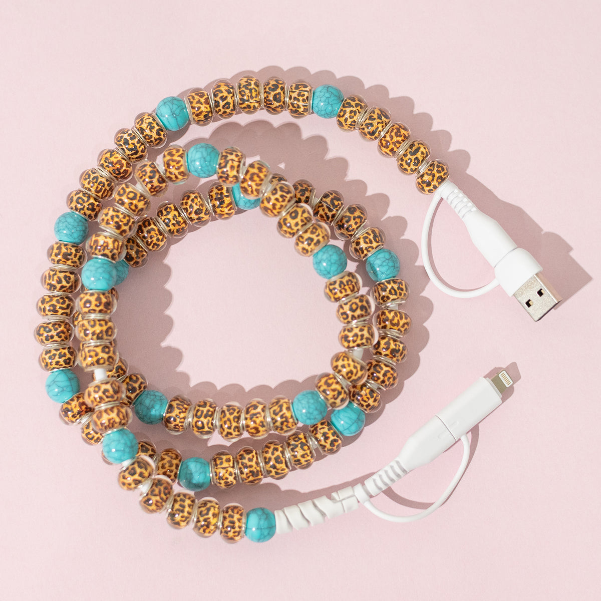 CC17 - 4-in-1 Beaded Charging Cable - Leopard