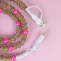 Load image into Gallery viewer, CC20 - 4-in-1 Beaded Charging Cable - Leopard &amp; Fuchsia
