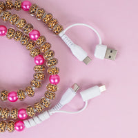 Load image into Gallery viewer, CC20 - 4-in-1 Beaded Charging Cable - Leopard &amp; Fuchsia
