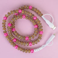 Load image into Gallery viewer, CC20 - 4-in-1 Beaded Charging Cable - Leopard &amp; Fuchsia
